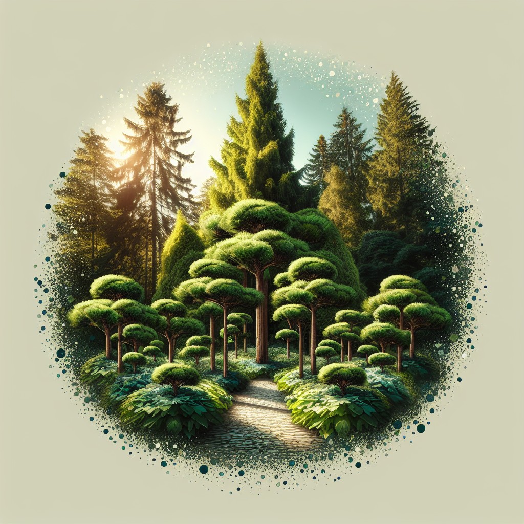 Thuja smaragd als Teil einer asiatischen Gartenanlage